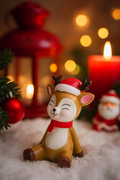 Santa Hat Reindeer Figurine