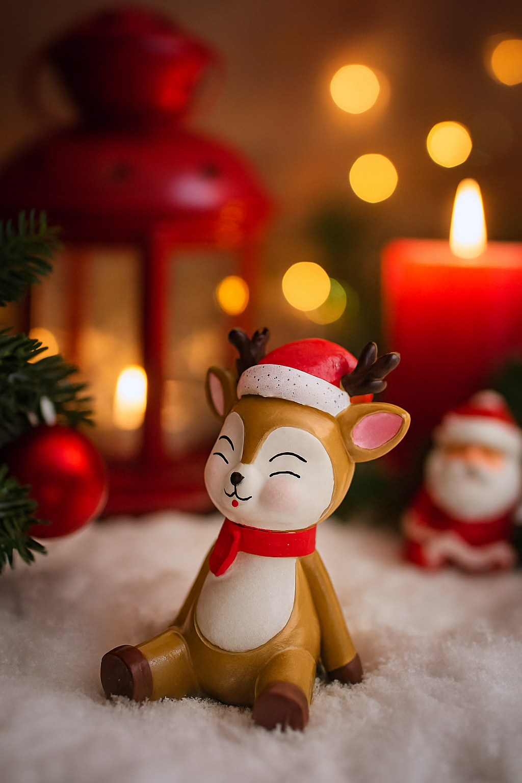 Santa Hat Reindeer Figurine